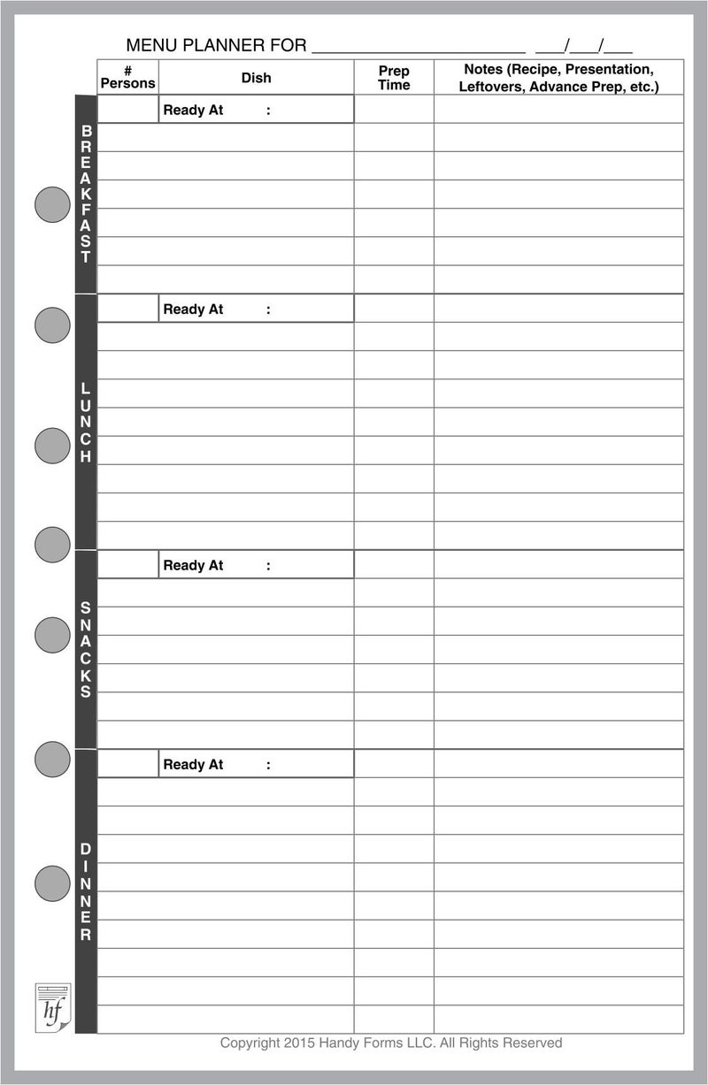 Handy Forms Classic Size Menu Planner and Shopping List, Sized and Punched with 7 Holes for 7-Ring Notebooks Such as Franklin, etc. (5.5" x 8.5") - Image 2
